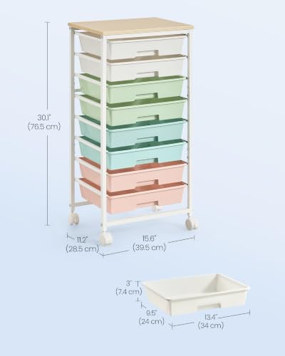 VASAGLE Rolling Cart with Drawers, Craft Organizers and Storage, Multicolor