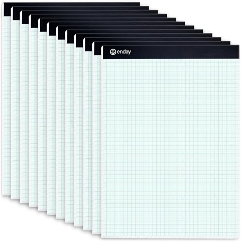 Enday Graph Paper Pad, Pack of 12, White Letter Size, 4x4 Quad Grid Paper, Graph Paper Pads 8.5 x 11 with Easy-Tear Perforations, Grid Paper Notepad for Math, Drawing & Engineering