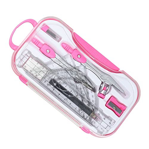 Geometry Set Math Geometry Kit - 10 Pieces Per Set Student Compasses Geometric High Precision Professional Metal School Compass Drawing Drawing Tool(Color Pink)