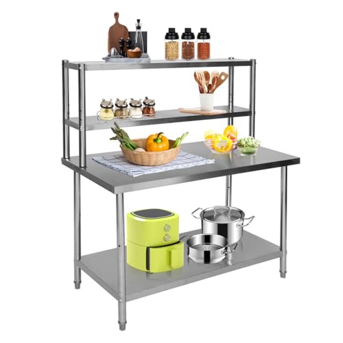 biosp Stainless Steel Prep & Work Table with Overshelves 48'' x 24''