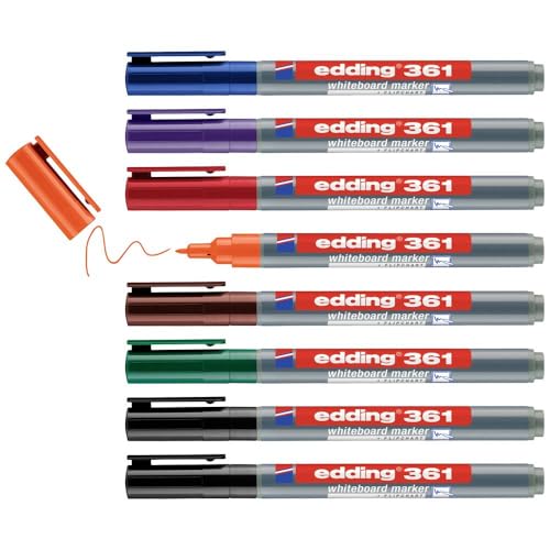 edding 361 Assorted Color Whiteboard Marker Set - 8 Pieces with 1mm Round Tip for Whiteboards, Flipcharts, Magnetic Boards, and More