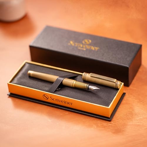 Scriveiner Luxury Fountain Pen - Stunning Bronze Luxury Pen, Schmidt Gilded Nib (Medium), Converter, Best Pen Gift Set for Men & Women, Professional, Executive, Office, Nice Pens