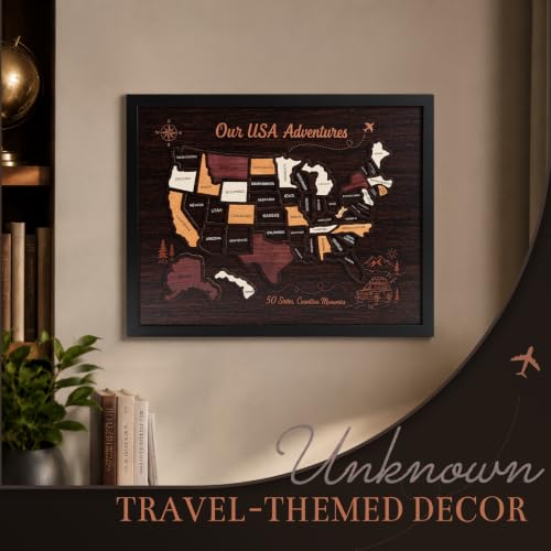 Wooden USA Travel Map Puzzle, 15x12 States Visited Map Tracker, US Travel Map to Mark Places Visited, United States Wall Decor Gift for Couples Families