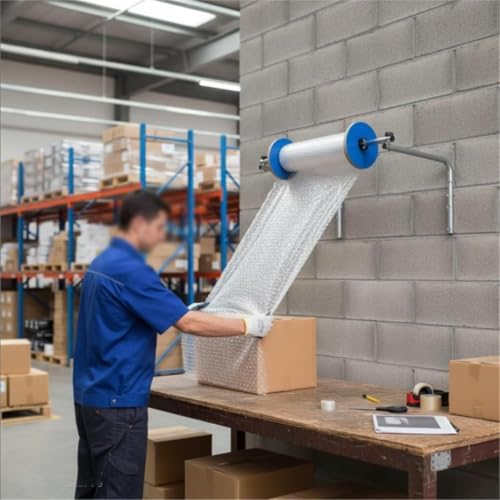 Wall Mounted Bubble Foam Wrap Roll Dispenser, Manual Wrapping Roll Stand with 30-150cm Length, Industrial Heavy Duty Film Packing Station for Factory Moving Shipping Protection (40cm/15.7in)