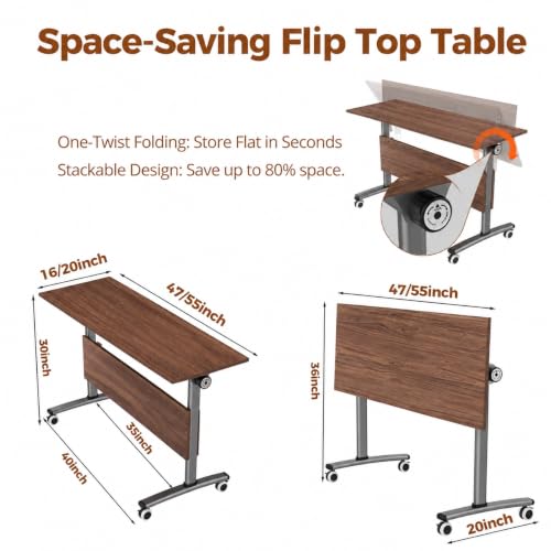 2Pack Commercial Folding Conference Room Tables,Modern Meeting Tables,Mobile Training Table with Wheels,Flip Top Rolling Seminar Meeting Table for Training Center,Meeting,Classroom,Office