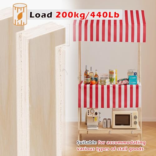 WLCGYD Portable Vending Cart with Canopy, Mobile Street Food Vendor Carts 110x60cm 140x60cm, Vendor Booth Display Items for Festival Weekend Market Craft Fair Tradeshow(E,136x60cm/53.5x23.6in)