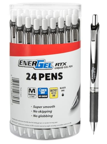 Pentel Energel RTX Retractable Liquid Gel Pen, 0.7mm, Metal Tip, Pack of 24