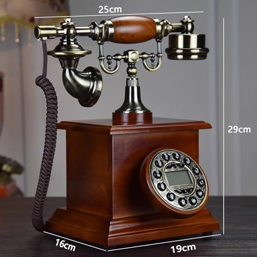 QUANGJN Retro Wood Corded Phone Antique Landline Telephone Corded Home Office Telephone with Classic Ringer Sound Hands-Free Redial,B