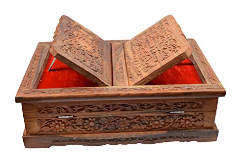 Holy Foldable Book Stand Wooden Handcarved Rehal Box for Quran,Bible,Gita,Gurugr