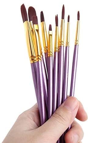 Feilx 10Pcs/Set Nylon Artist Paint Brush Professional Watercolor Acrylic Wooden Handle Painting Brushes Art Supplies Paintbrush Sets