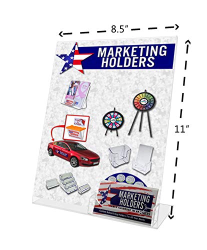 10 Pack Sign Holder 8.5”W x 11”H Frame with 3.5" x 2" Business Card Slot Table Counter Display Stand Clear Acrylic Slanted Back Advertisement Display by Marketing Holders