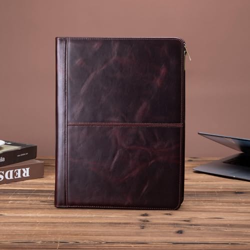 Geslun Leather Portfolio 3 Ring Binder for 8.5 x 11" Notepad and 13" Laptop