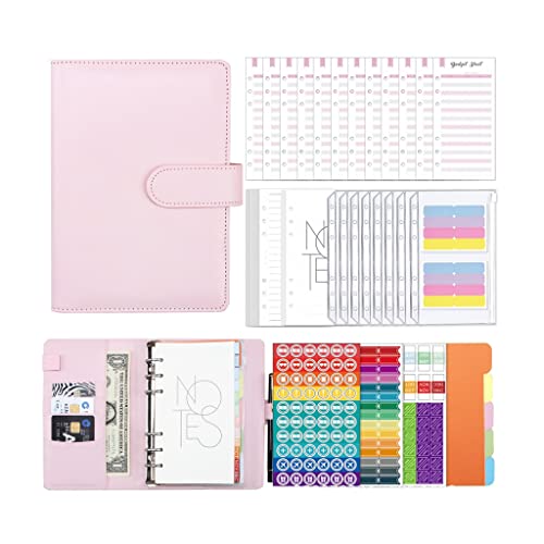A6 Pu Leather Budget Binder Financial Planner with 8 Cash Envelopes 12 Pcs Sheets Diary Agenda School Stationery