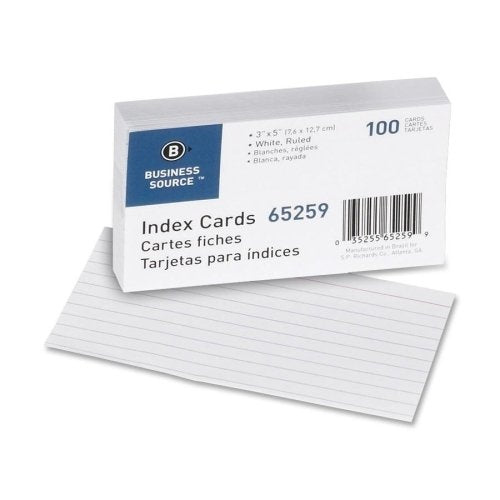 DDI 974334 Business Source Index Cards, Ruled, 90lb., 3"x5", 100/PK, White Case of 34