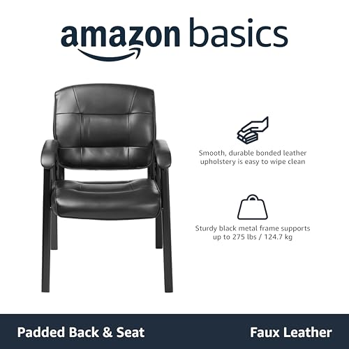 Amazon Basics Classic Faux Leather Office Desk Chair with Armrests, Metal Frame, Black, 27.4D x 23.6W x 35.8H in