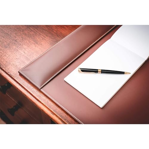 Dacasso 34” x 20” Rustic Brown Luxury Leather Desk Pad with Side Rails - Executive Desk Surface Protector - Blotter for Writing