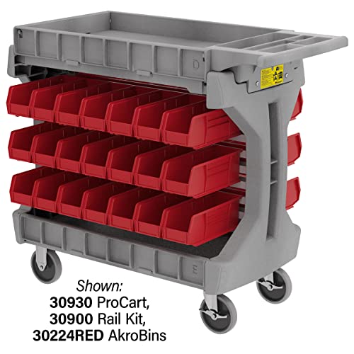 Akro-Mils 30930 ProCart 400 Pound Capacity Heavy Duty 2 Tier Rolling Service Utility Cart with Wheels and Hinged Side Gates, 42-Inch x 19-Inch x 35-Inch, Gray