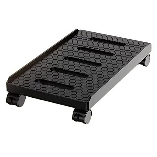 Computer Cart with CPU Holder Mobile CPU Stand, Rolling PC Tower Stand with 4 Caster Wheels, Floor CPU Holder Cart with Locked Wheel Under Desk for Home Office Mobile IT Support Platform(Black)