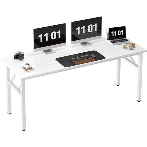 Need Large Folding Computer Desk, 62 Inch Writing Table, Metal Frame, White