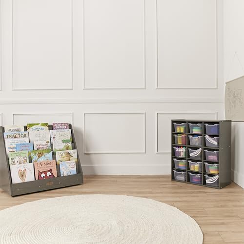 ECR4Kids Streamline 15 Cubby Tray Storage Cabinet, 5x3, Classroom Furniture, Grey Wash