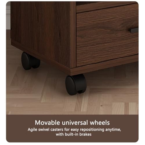 PreuepltrMa Printer Stand with Storage Drawer, Printer Table with Locking Wheels, for Under Desk, Home, Office, Mechanism Small and Short(White,53 cm(20.87in) in Length)