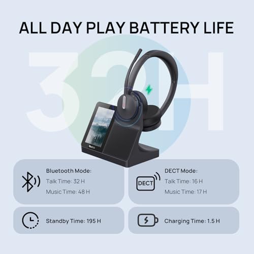 Yealink WH64 Workstation Dual Wireless Headset System with Touchscreen Base, DECT & Bluetooth, 3 Noise-Cancelling Microphones, Speakerphone, Busy Light for Office & Hybrid Work