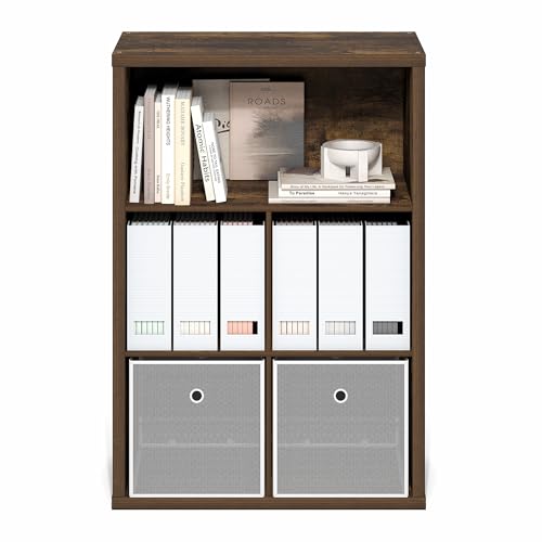 Furinno Cubicle Book Shelf, 5-Cube Bookshelf, Extra Thick Frame Cube Storage Organizer Bookcase with Closed Back, 15.3 x 29.9 x 43.3, for Living Room, Bedroom, Home Office, Amber Pine
