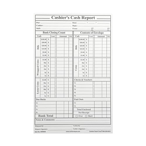 800 Cashier Depot - Cashier's Cash Report Envelopes HW965S, 6 x 9 Inches, 28lb White Paper, Peel & Seal, for Business Deposits, 800 Count