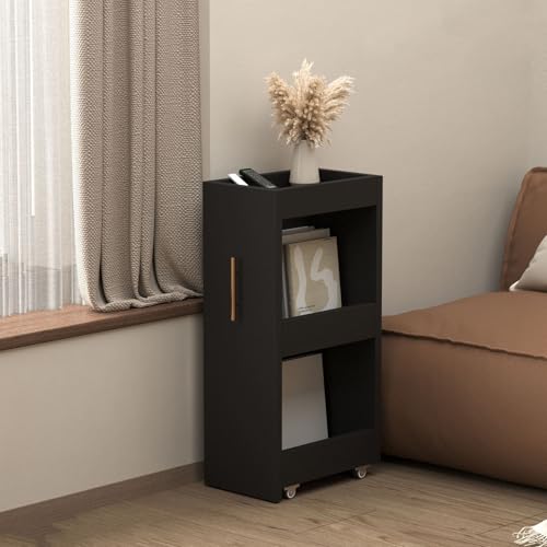 2 Tier Rolling Book Cart with Wheels, Mobile Shelving Unit, Narrow Side Table,Multi Functional Movable Storage Book Rack Bookcase,Small Utility Gap Filler Unit for Living Room, Bedroom, or Kitchen