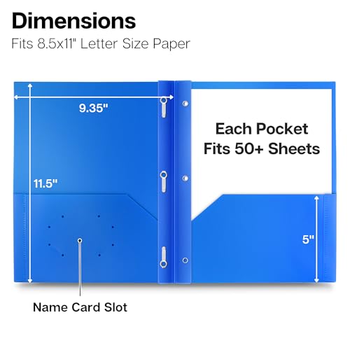 Dunwell Plastic 2 Pocket Folders with 3 Prongs, (48 Pack, Assorted Colors), 3-Clasp Folders with Fasteners, Tear-Resistant, Long Lasting Acid-Free Poly, Includes Labels