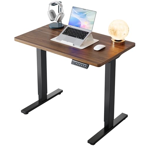 HUANUO 32x19 Inch Small Electric Standing Desk, Adjustable, Black Walnut