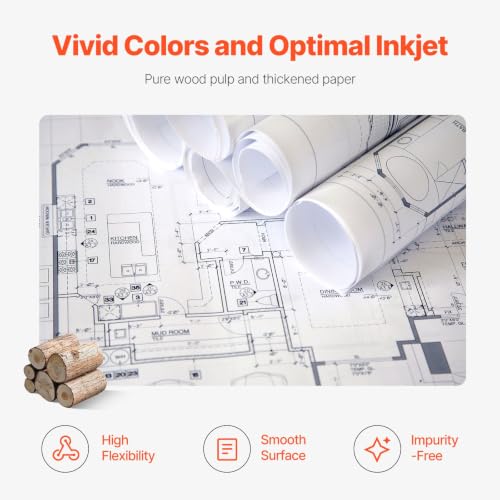 24x500ft Plotter Paper 2 Rolls CAD Bond 3in Core 80GSM Bright White