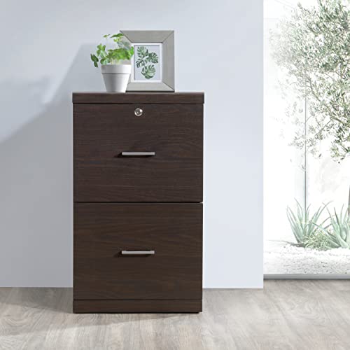 OSP Home Furnishings Alpine 2-Drawer File Cabinet with Locking Top Drawer and Lockdowel Fastening System, Vertical, Espresso