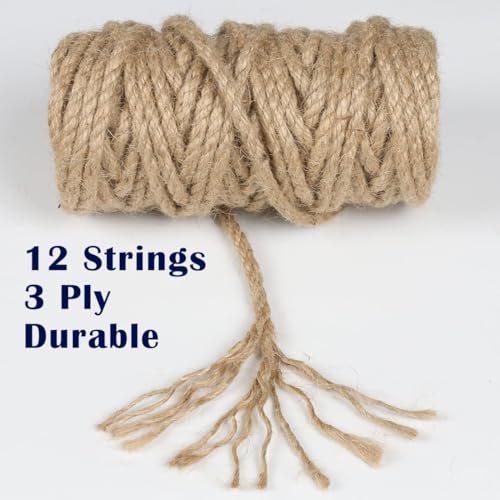 PerkDecor 20Pack 4mm Natural Jute Twine Rope 2400 Feet Twisted Heavy Duty Thick Twine for Cat Scratching Post Tree Craft Projects Garden Home Decoration Packing Bundling (Brown-120Feet/Roll)