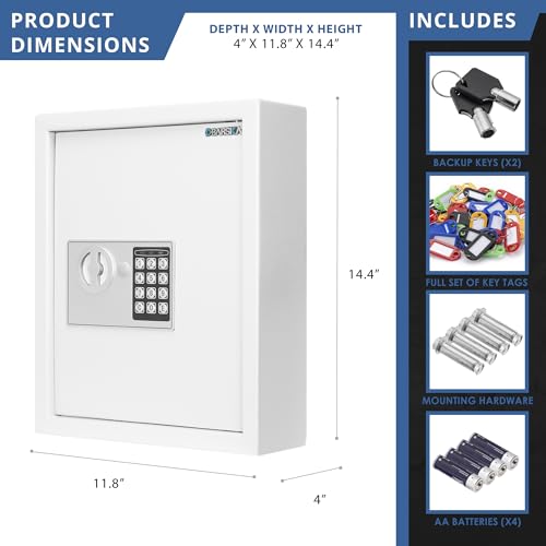 Barska 40-Key Digital Wall Mount Key Cabinet – Electronic Lock Steel Security Box with Numbered Hooks & Tags for Home, Office, School, or Business - Key Box Wall Mount - Key Drop Slot - Key Storage
