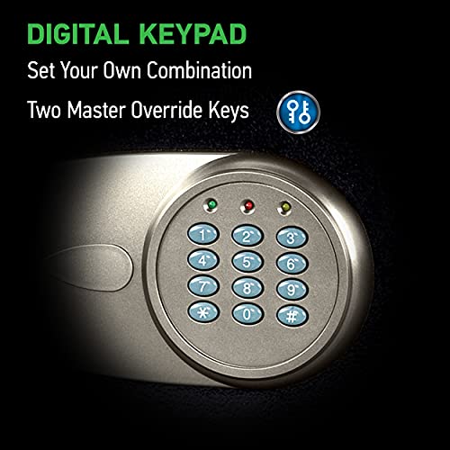 SentrySafe Shelf Safe with Digital Keypad Lock, Steel Safe with Interior Lining and Bolt Down Kit for Money, Jewelry, 0.78 Cubic Feet, 7.1 x 16.9 x 13.8 Inches, X075