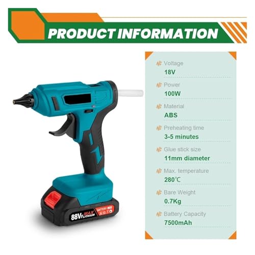 LIBODD Hot Glue Gun 100W 280°C Cordless Hot Melt Glue Gun Portable Rechargeable with Glue Sticks DIY Repair Tool for 18V Battery for DIY Arts, Crafts and Quick Repairs(2 Battery)