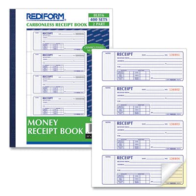 Rediform® Money Receipt Book, Carbonless, 400 Numbered Duplicates, 4/Page, 11" x 7.625" (RED8L816) (8L816)