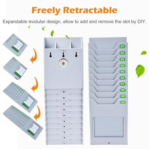 RENLXFI Time Card Rack Warehouse Material Card Holder, Retractable 5/10/15/20/25/30/40/50 Slots Plastic Information Cards Organizer for Office Factory(5 Slots)