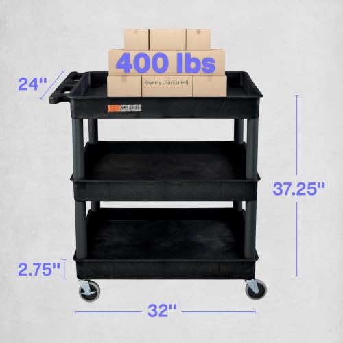 LUXOR TC111-B Large Tub Cart - Three Shelves