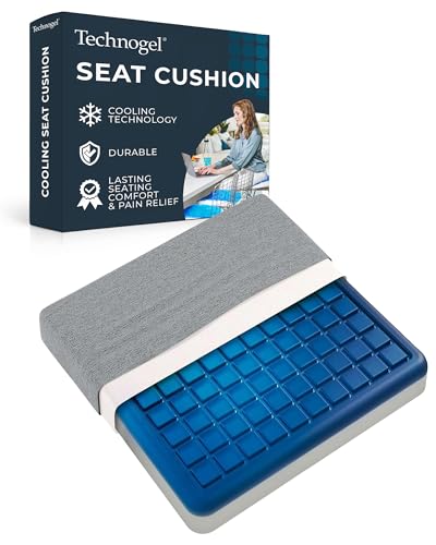 Technogel Cooling Seat Cushion – Memory Foam Gel Seat Pad for Office Chair, Car Seat, Airplane – Sciatica, Hip & Coccyx Pain Relief – Ergonomic Cooling Cushion for Long Sitting – 16x16 Inches