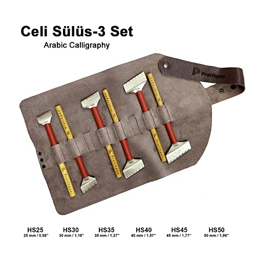 Pratikpen Celi Thuluth Calligraphy Pen Set – 6 Extra Wide Nibs (25–50 mm) for Arabic Islamic Calligraphy with Leather Case