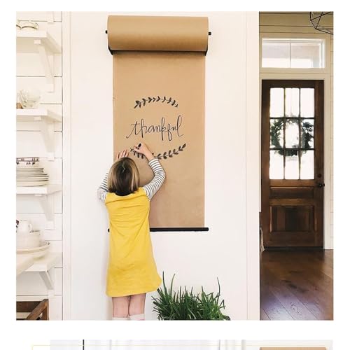 LGRFUXIN Beige,24'' Wall Mounted Kraft Paper Roll Dispenser & Cutter, for Home Decor, to-do Lists,Menu,Grocery Lists,Gift,DIY Room,Doodle Painting&Art Projects
