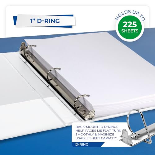 Samsill Durable 1 inch 3 Ring Binder, D Ring Binder, 100% Recycled Chipboard, White, 24 Pack, Bulk