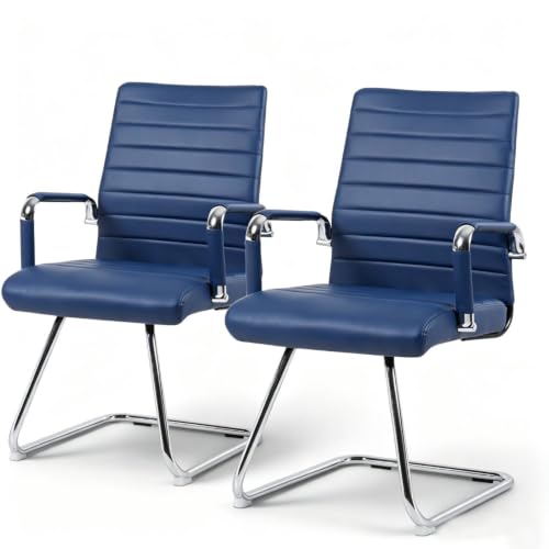Whiterye Faux Leather Office Desk Chair No Wheels, Mid-Back, Blue