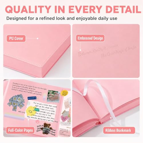 narauti Thickened Color Brick Notebook, A5 720 Hardcover Journal with PU Leather Cover, Solid Pages, Thick Paper, Ribbon Bookmark, Cute Diary Planner for School Office Study Travel Gift (#01)