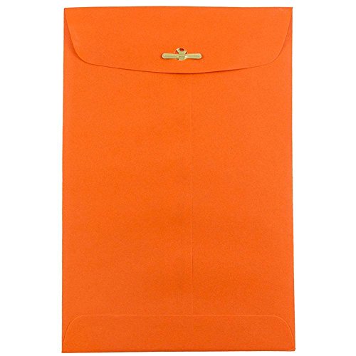 JAM PAPER 6 x 9 Open End Catalog Colored Envelopes with Clasp Closure - Orange Recycled - Bulk 250/Box