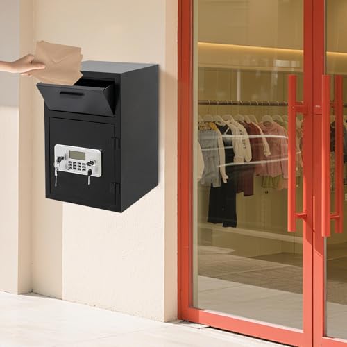 HIFMGHE Drop Box with Lock, 1.31 Cubic Feet Drop Safe Box with Intelligent Alarm, Wall Mountable Money and Mail Safe Mailbox for Businesses Offices Homes