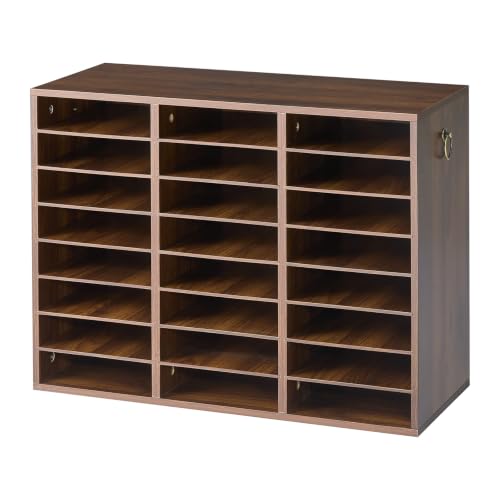 VEVOR Wood Literature Organizer 24 Compartments Office Mailboxes Brown | Countertop Literature Sorter for Files Documents Papers, with Adjustable Shelves, for Office, Home, Classroom Organization