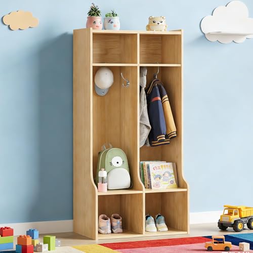LALFPET Coat Locker with 2 Sections – 4 Storage Cubbies and 4 Hooks – Durable Organizer for Home, Study Room, Nursery, Kindergarten – Easy Access